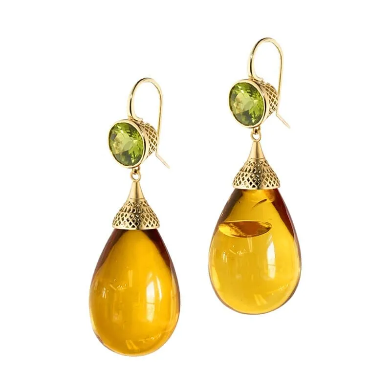 Peridot and Amber Gold Filled Drop Earrings