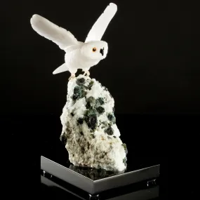 Peter Muller Quartz Owl Love Bird Carving on Quartz & Epidote Base