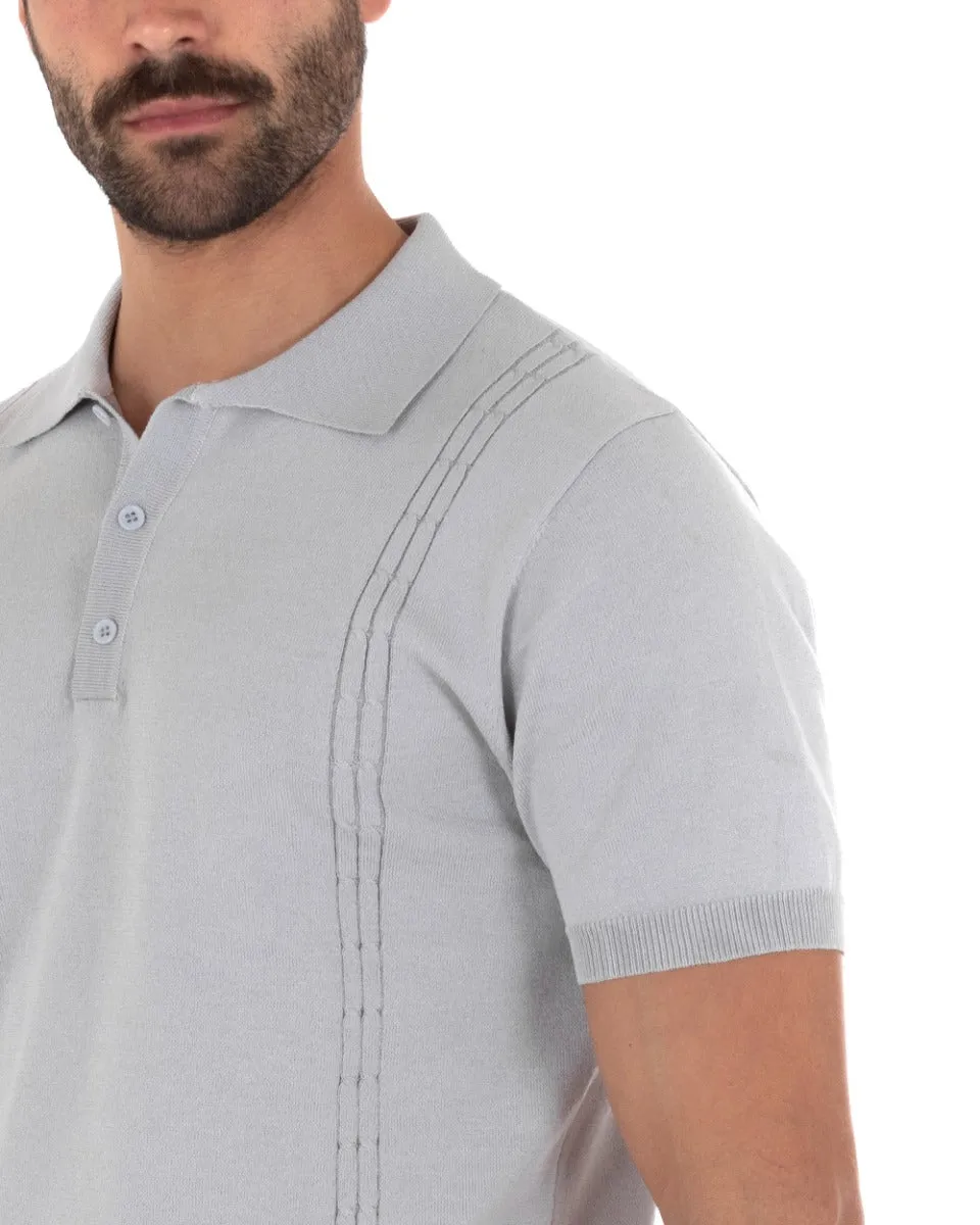 Polo Uomo T-Shirt Manica Corta Tinta Unita Grigio Scollo Bottoni Filo Casual GIOSAL