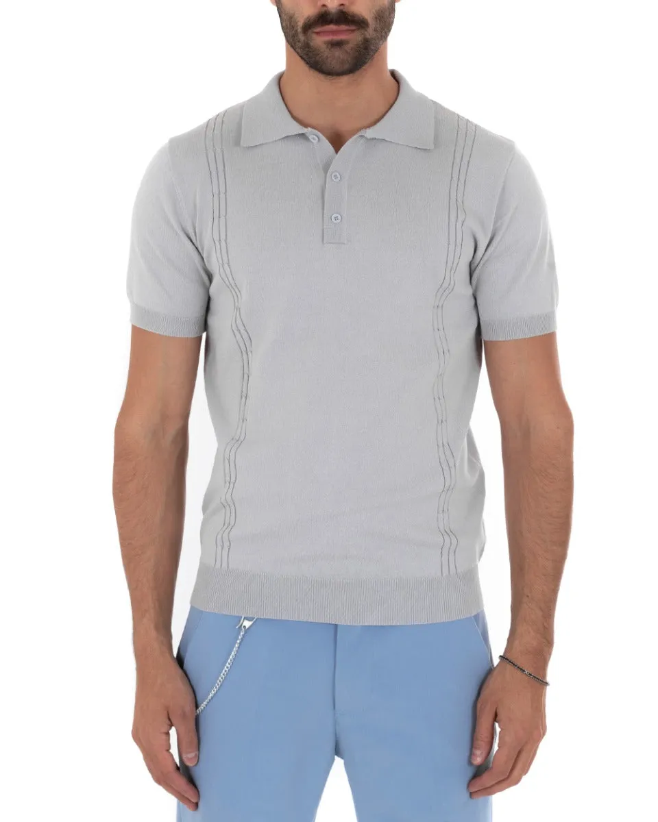 Polo Uomo T-Shirt Manica Corta Tinta Unita Grigio Scollo Bottoni Filo Casual GIOSAL