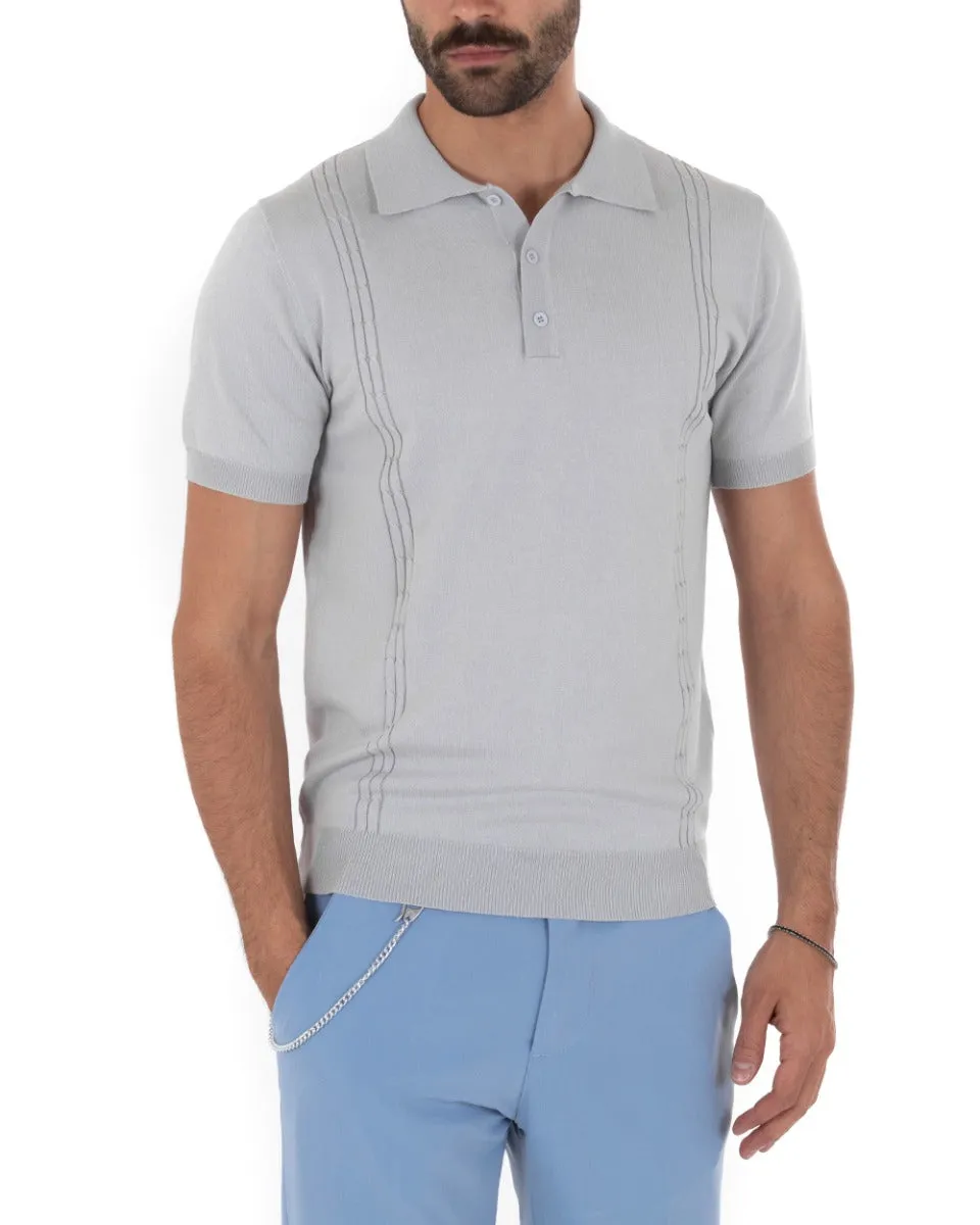 Polo Uomo T-Shirt Manica Corta Tinta Unita Grigio Scollo Bottoni Filo Casual GIOSAL