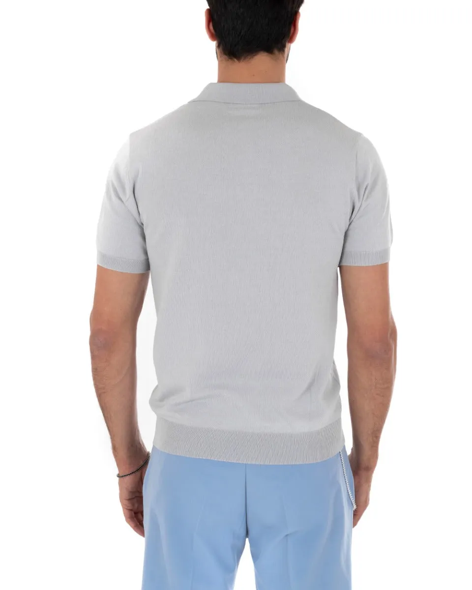 Polo Uomo T-Shirt Manica Corta Tinta Unita Grigio Scollo Bottoni Filo Casual GIOSAL