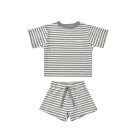 Quincy Mae Boxy Top   Short Set - Lagoon Stripe