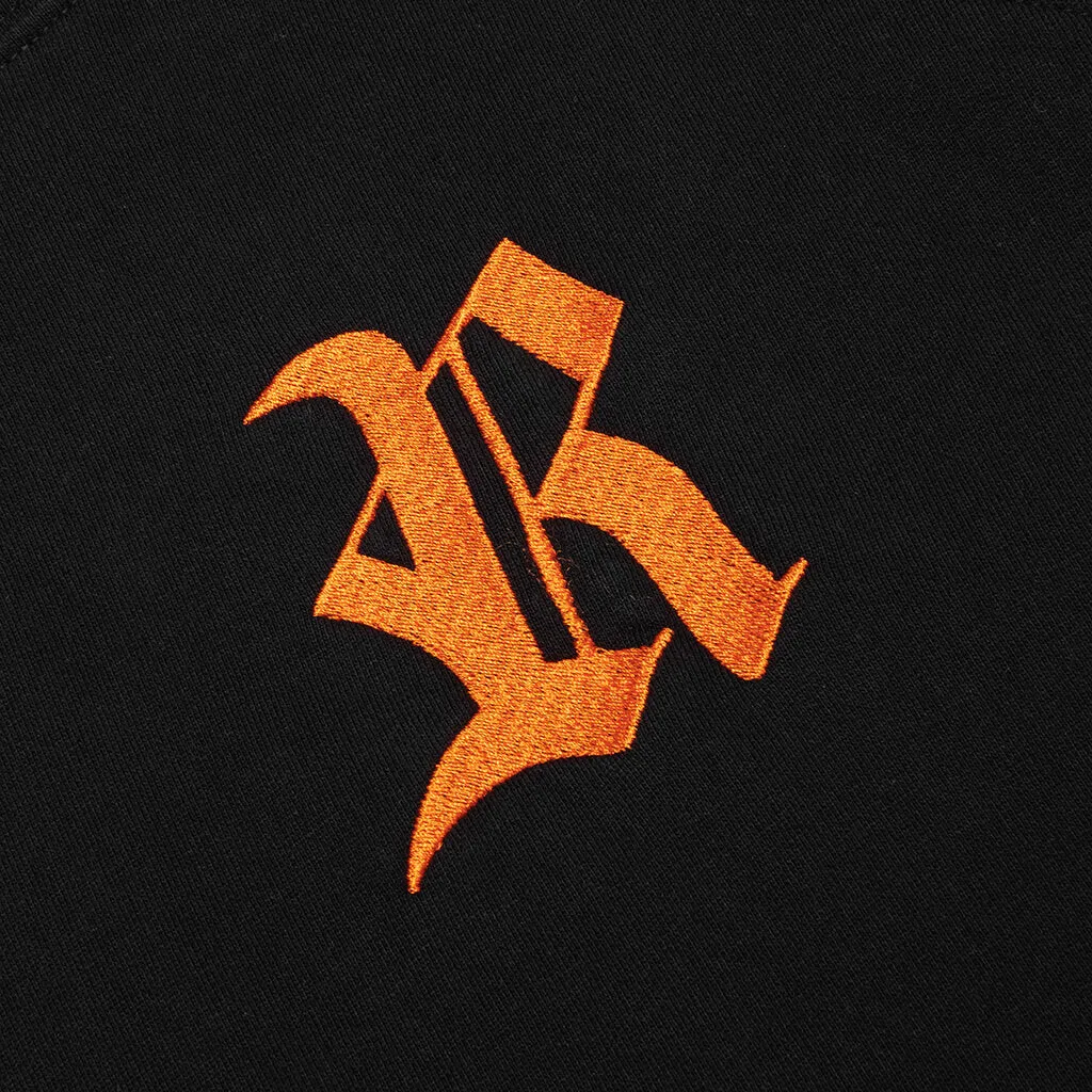 R Embroidery and Patch Hoodie - Black/Orange