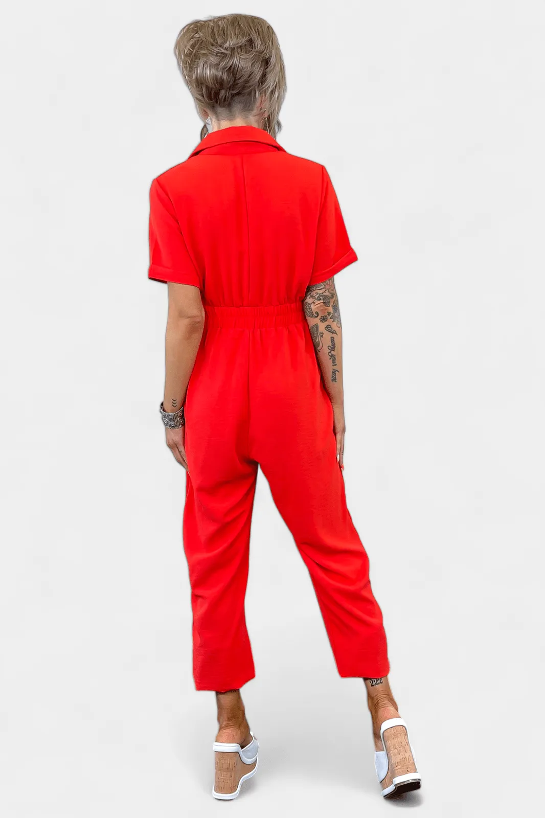 Red Front Zipper Jumpsuit