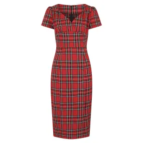 Red Highland Tartan Check Short Sleeve Wiggle Pencil Dress