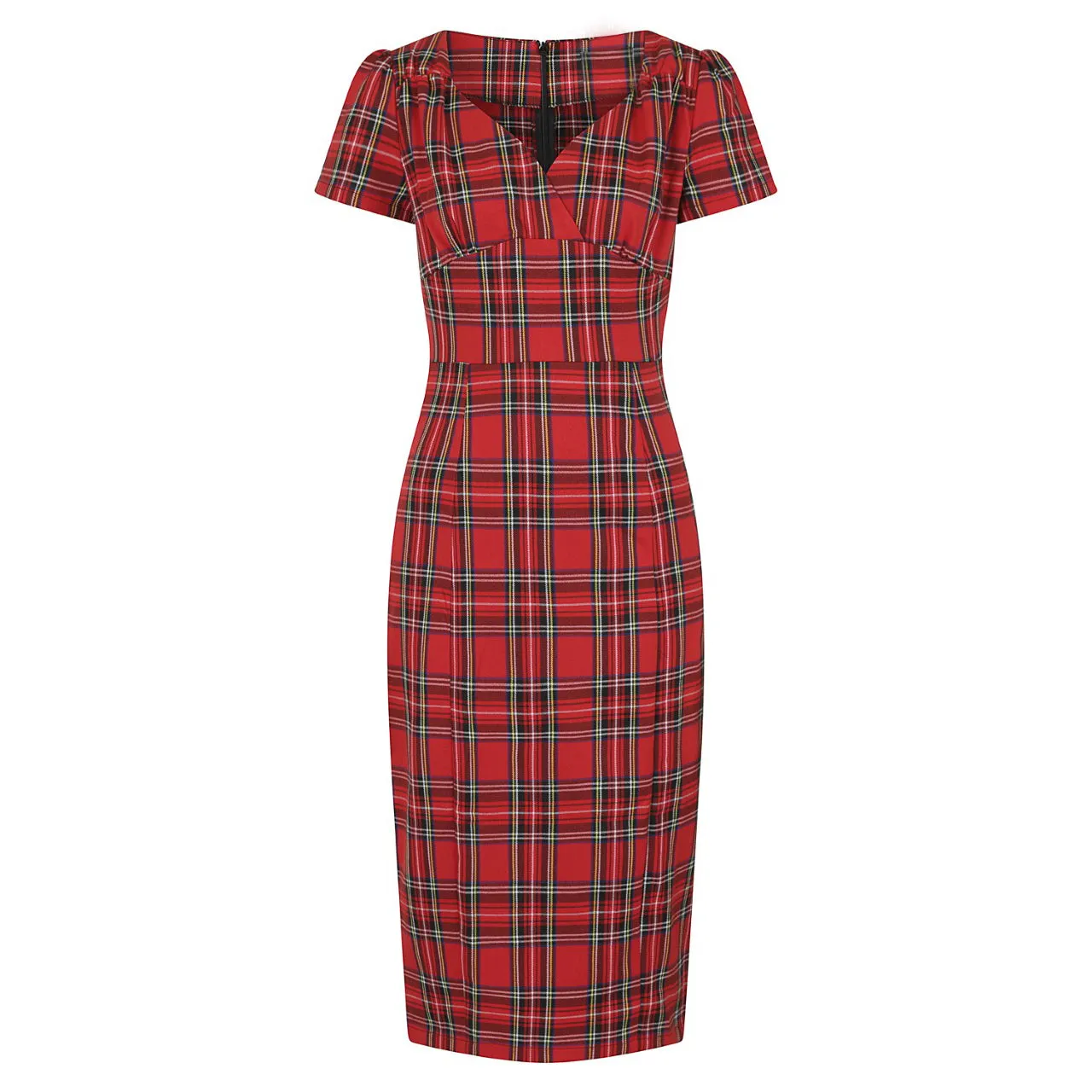 Red Highland Tartan Check Short Sleeve Wiggle Pencil Dress