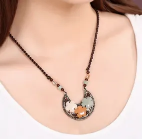 Retro Flower Aventurine Garnet Clavicular Chain