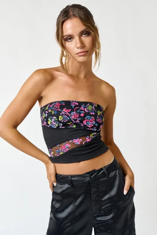 Rose Detail Knit Tube Top