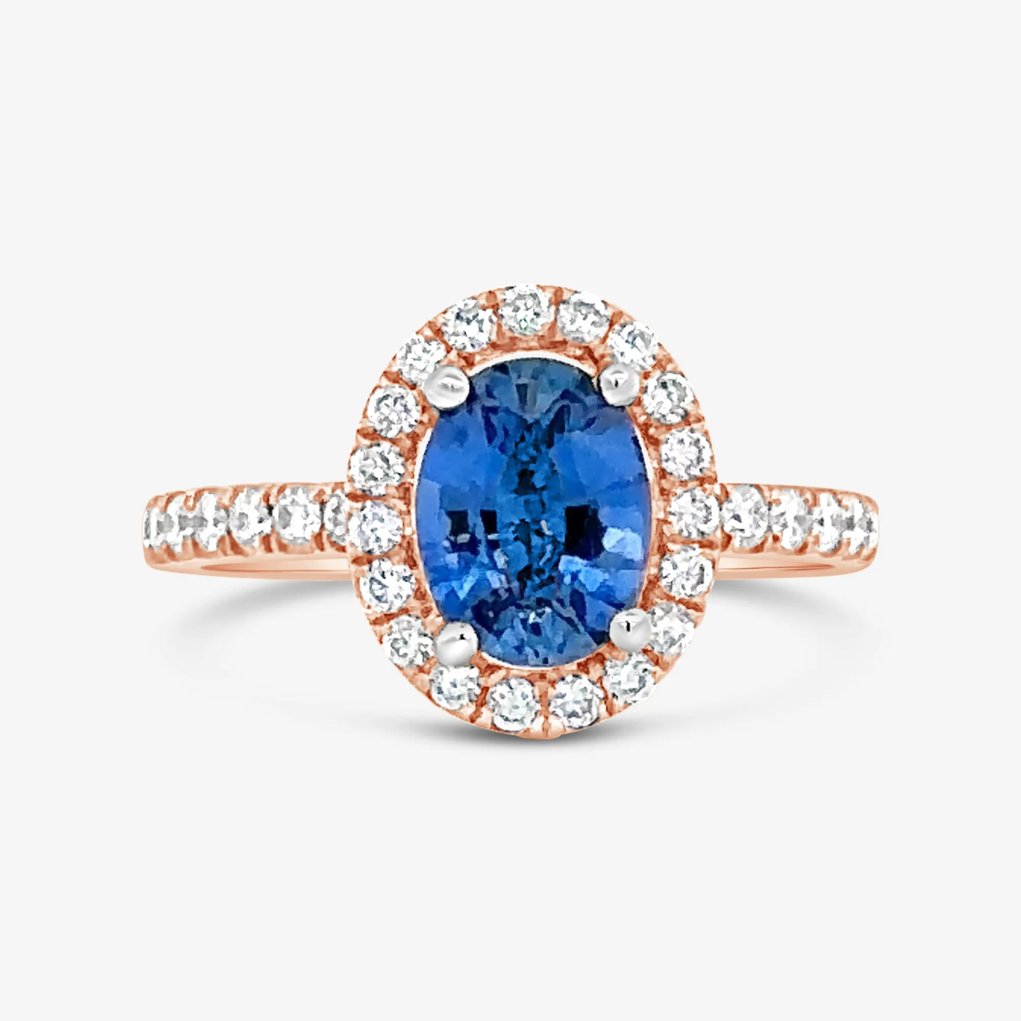 Rose Gold Blue Sapphire & Diamond Ring