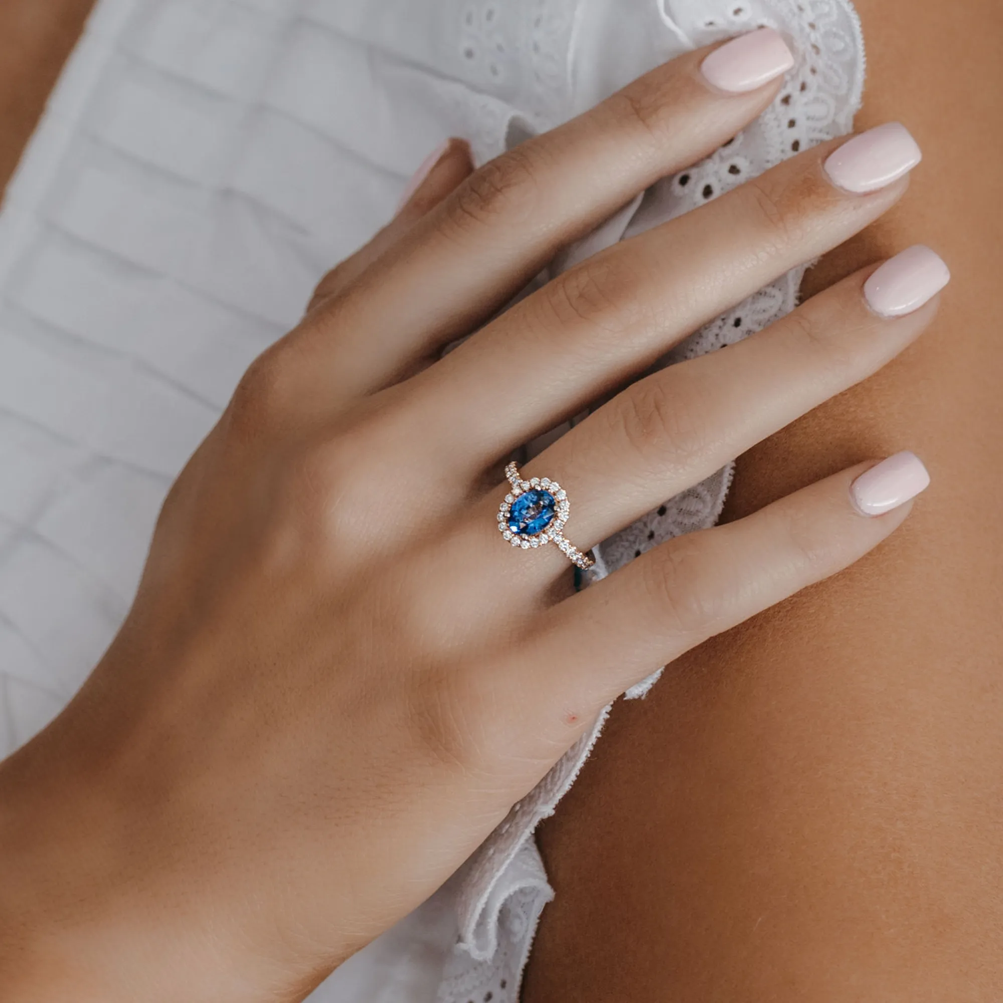 Rose Gold Blue Sapphire & Diamond Ring