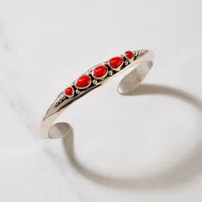 Russell Sam Navajo Red Coral USA Native American Made 925 Sterling Silver Cuff