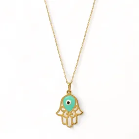 Set yellow gold 14k Singapore chain Hamsa Pendant - 223975