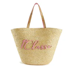 Shopping Bag Grande 1A Classe Alviero Martini linea Island Bag in Paglia con Inserti Rosa LA62