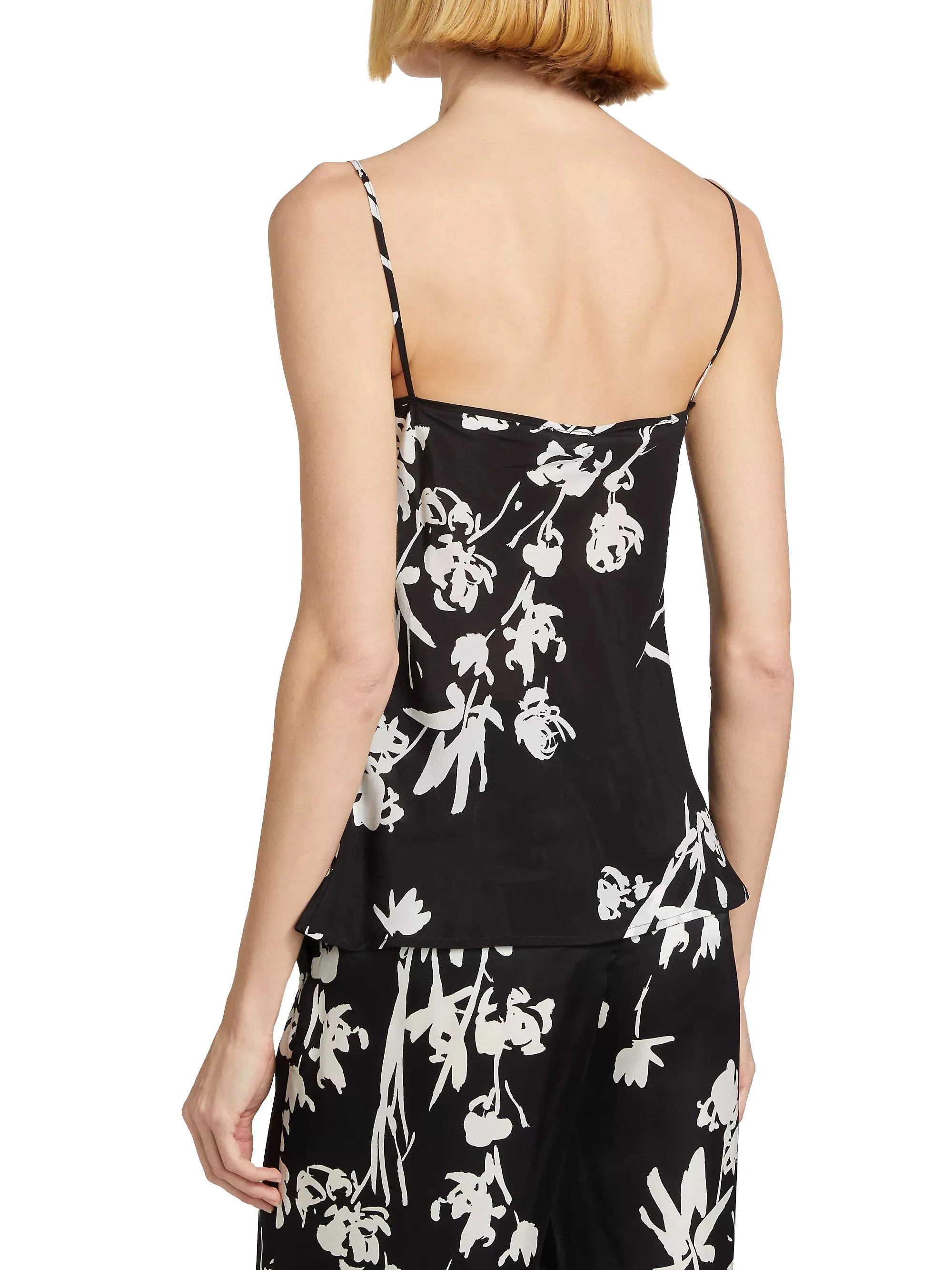 Silk Floral Drape Front Cami (Black Floral)