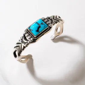 Sleeping Beauty Turquoise Rectangular Navajo USA Native American Made 925 Sterling Silver Cuff