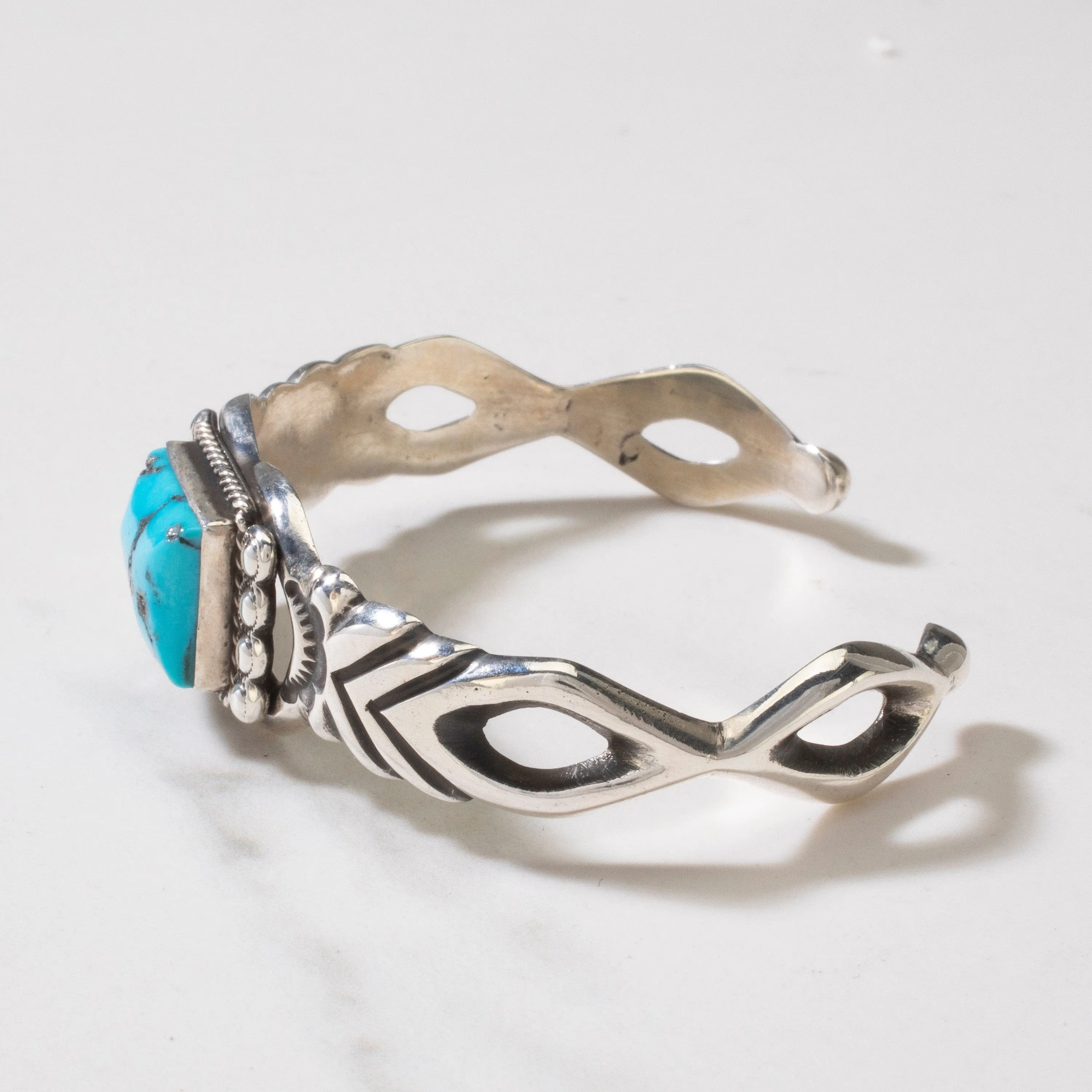 Sleeping Beauty Turquoise Rectangular Navajo USA Native American Made 925 Sterling Silver Cuff