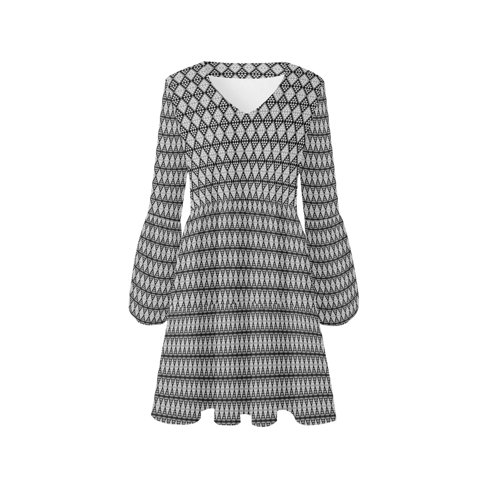 small diamond print V-Neck Loose Fit Dress (Model D62)