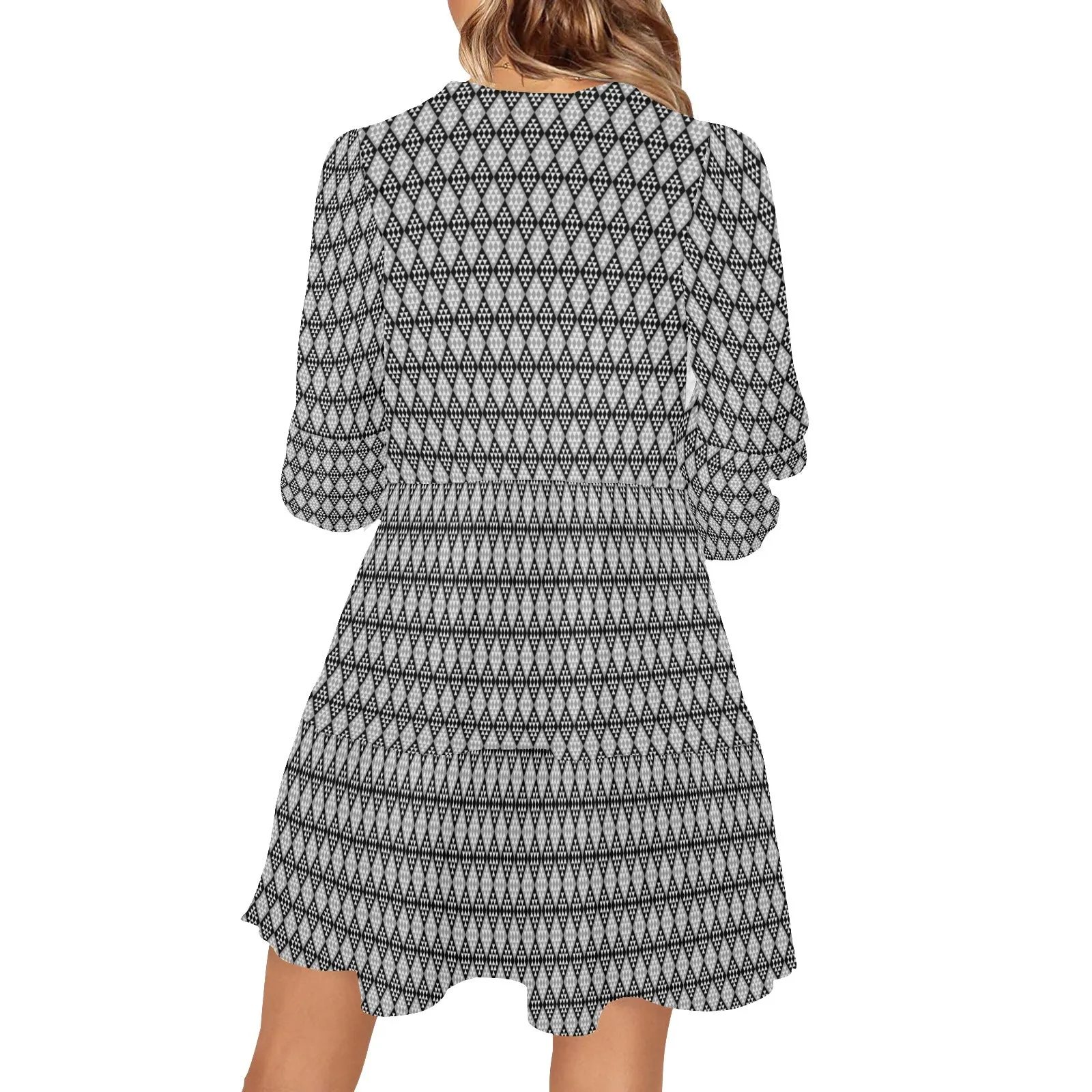 small diamond print V-Neck Loose Fit Dress (Model D62)