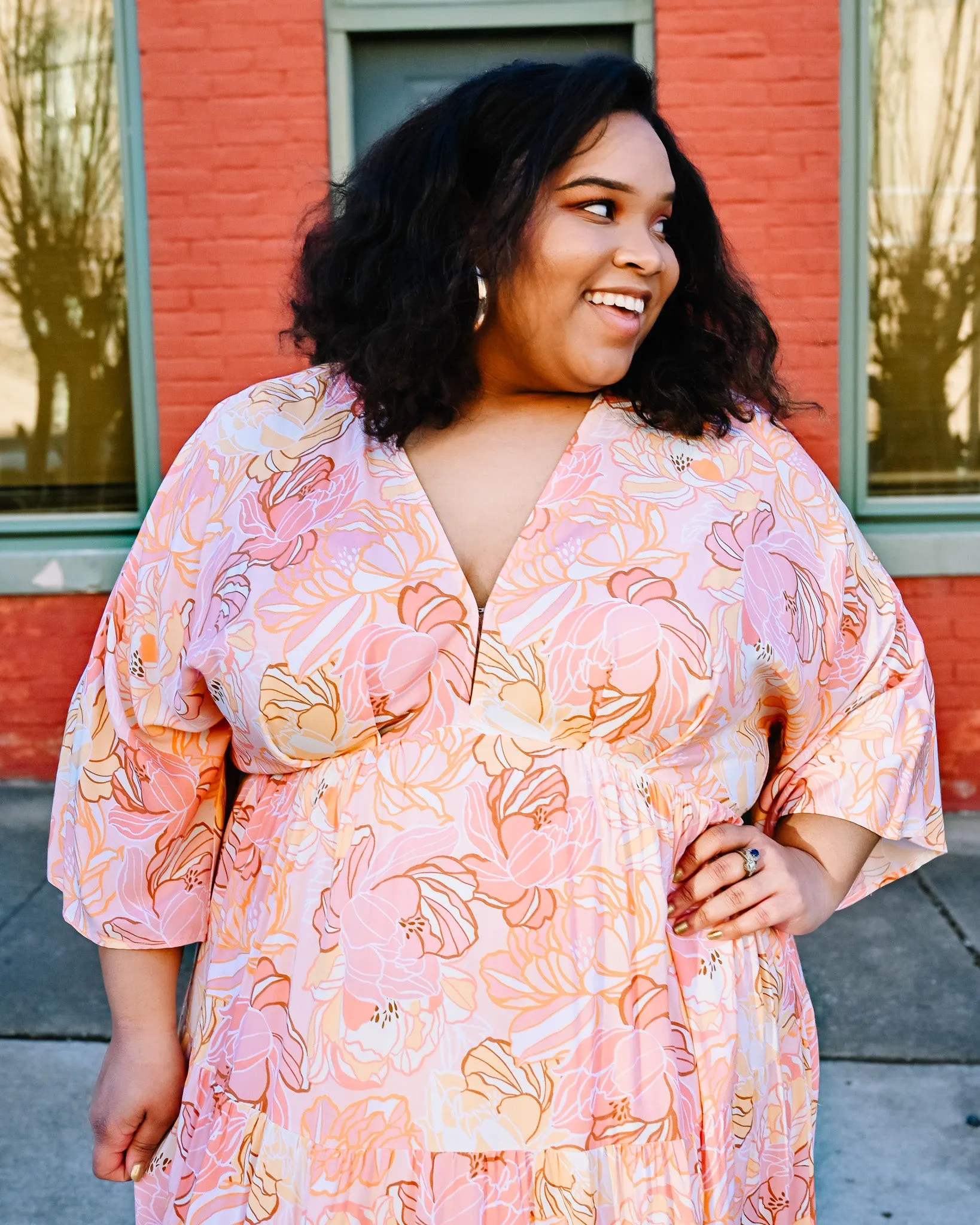 Stay Peachy Floral Midi Dress PLUS