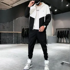 Streetwear Style Hooded Tracksuit - Black