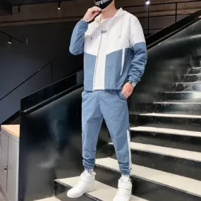 Streetwear Style Hooded Tracksuit - Blue