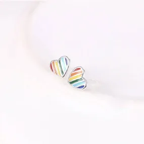 Stylacity Sterling Silver Rainbow Heart Small Stud Earrings