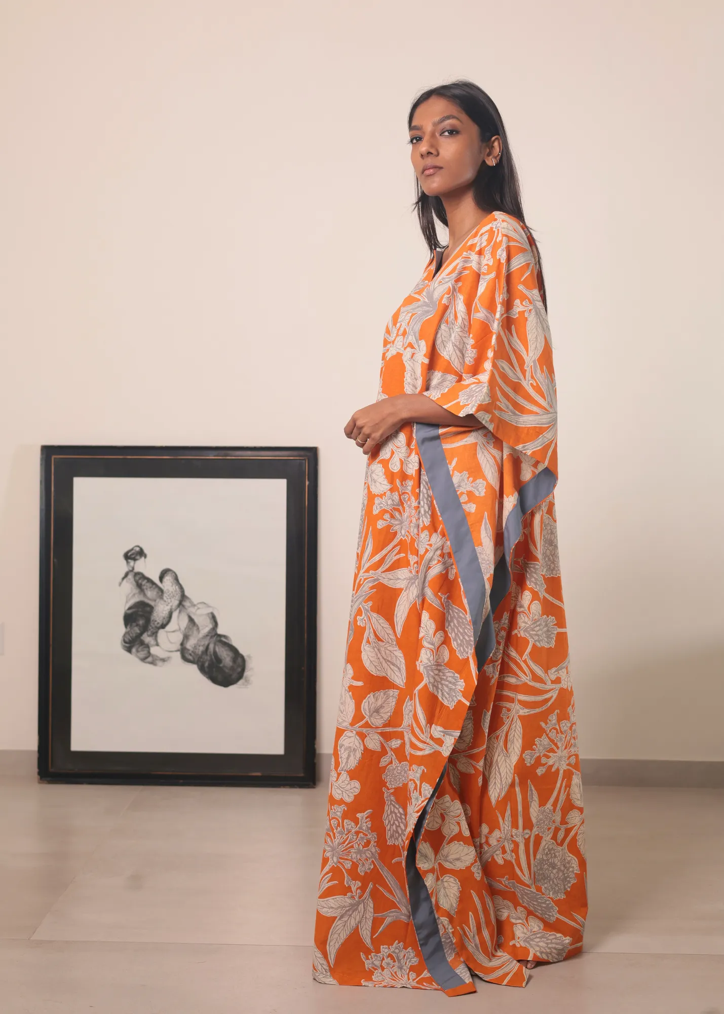 Surya Caftan - Orange Kodi Flowers