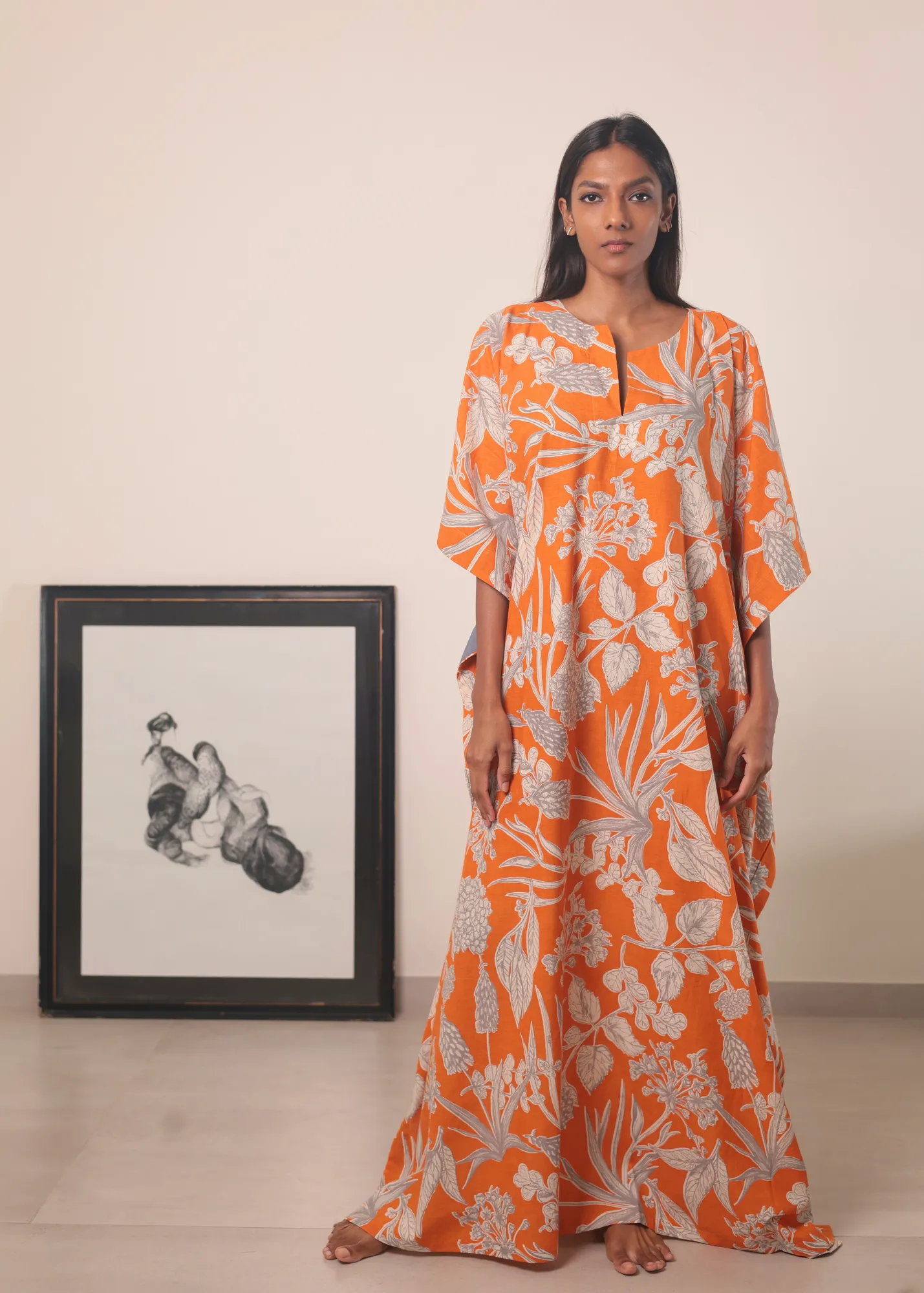 Surya Caftan - Orange Kodi Flowers