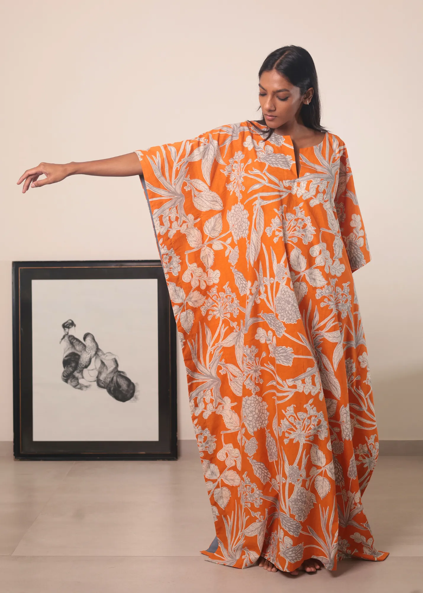 Surya Caftan - Orange Kodi Flowers