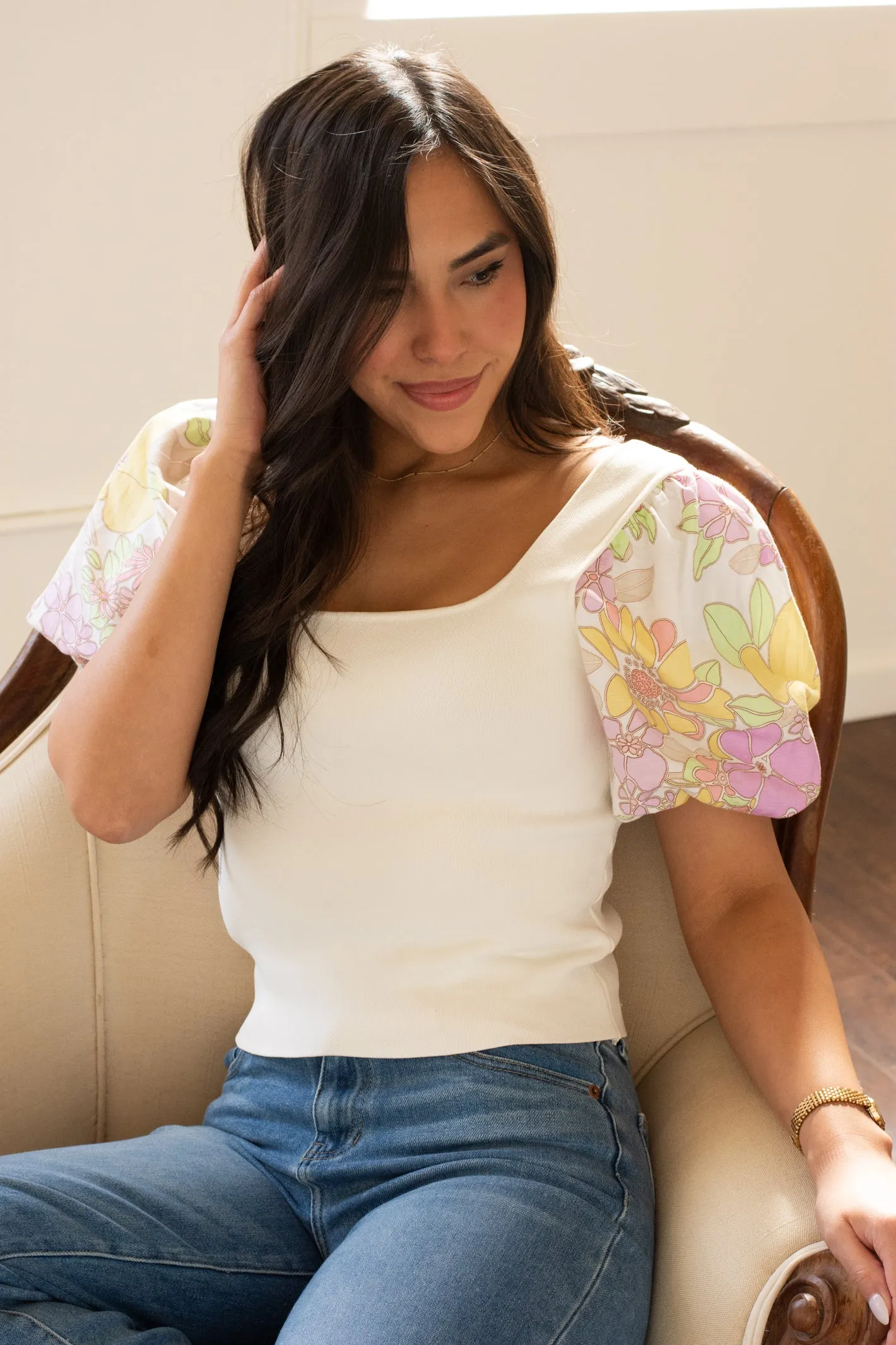 Sweet at Heart Cream Floral Top