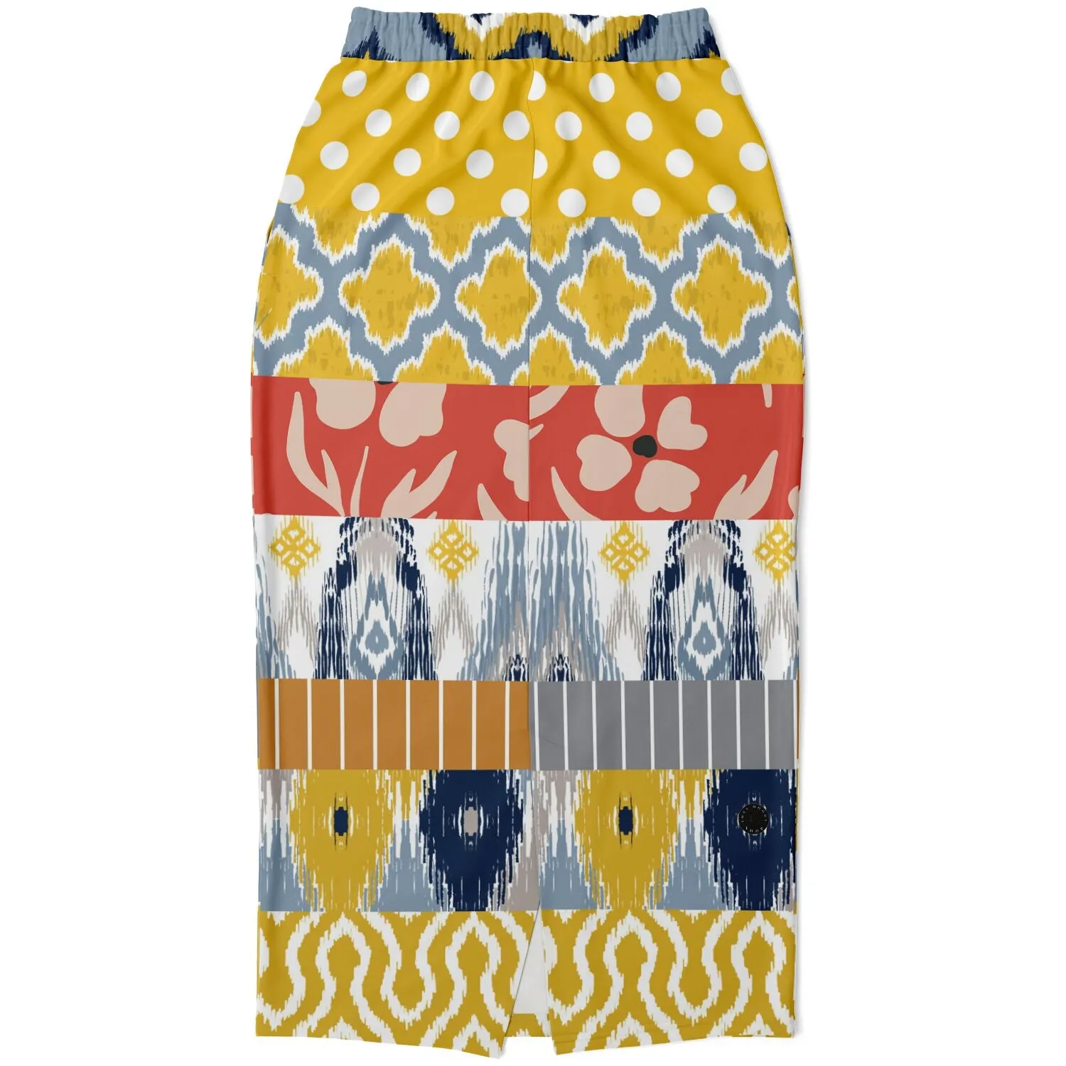 Tallulah Bankhead Yellow Ikat Patchwork Eco-Poly Long Pocket Skirt