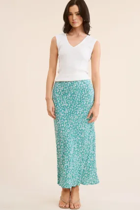 Teal Floral Maxi Skirt