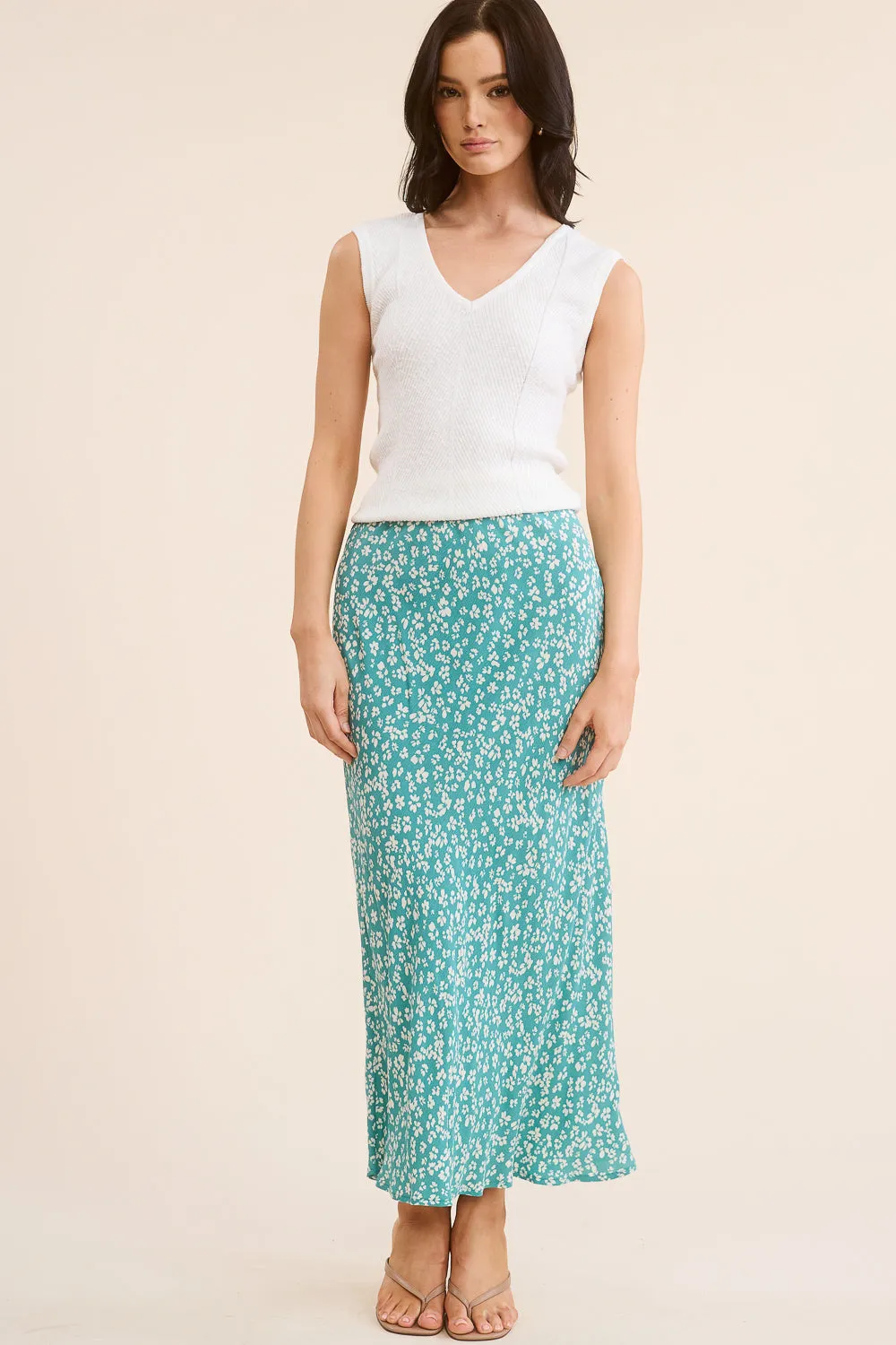 Teal Floral Maxi Skirt