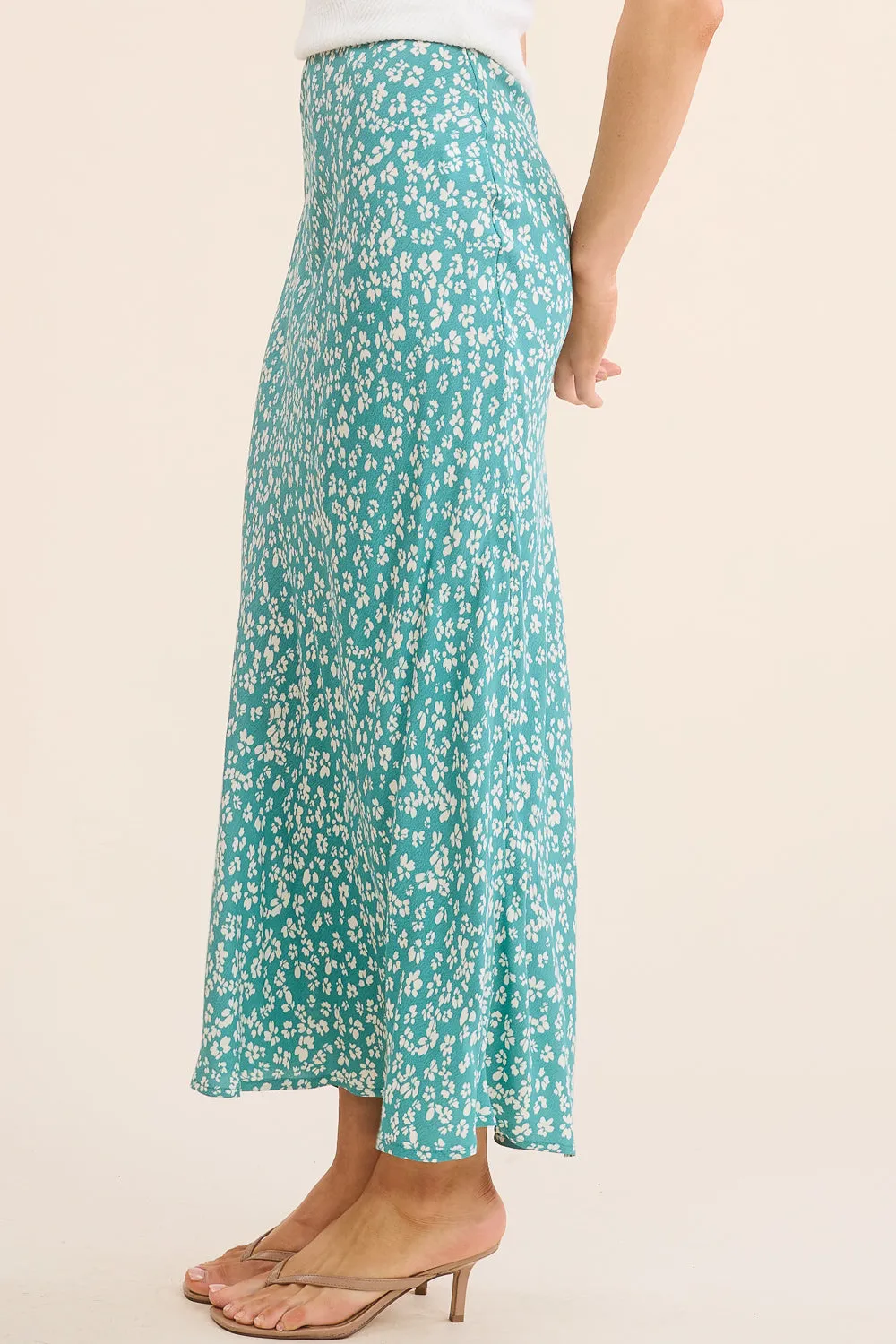 Teal Floral Maxi Skirt