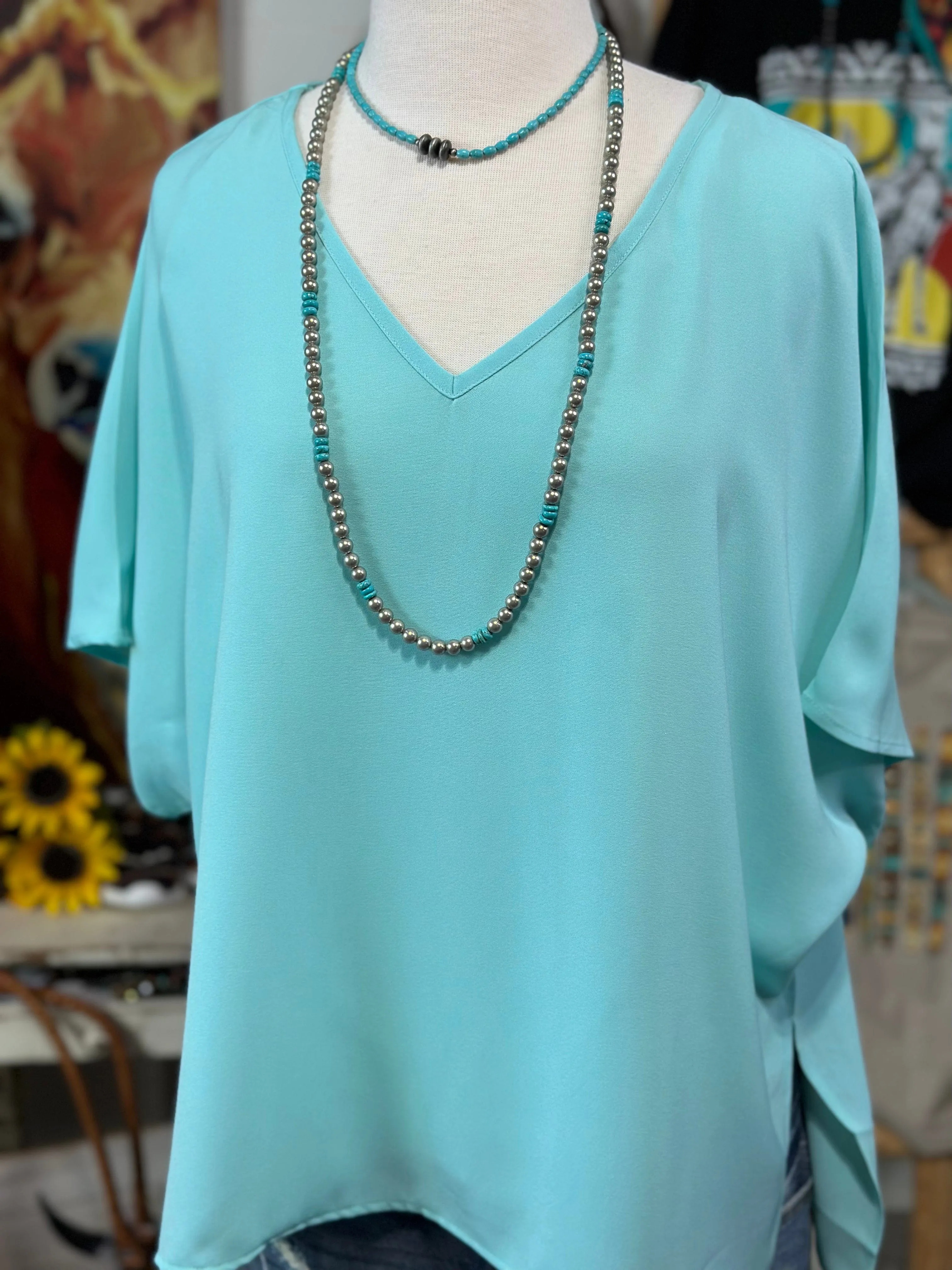 The City Days Turquoise V Neck Top