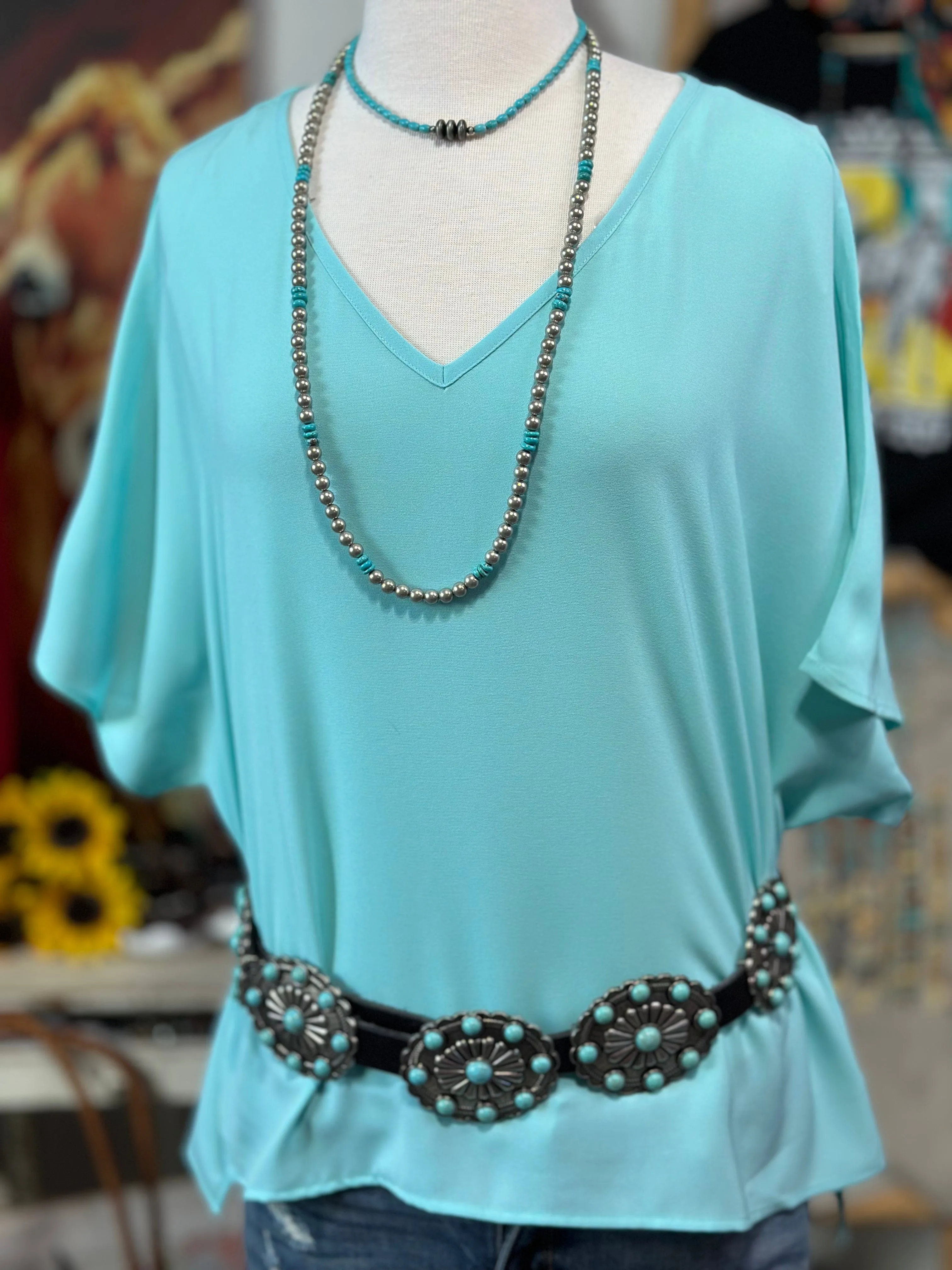 The City Days Turquoise V Neck Top