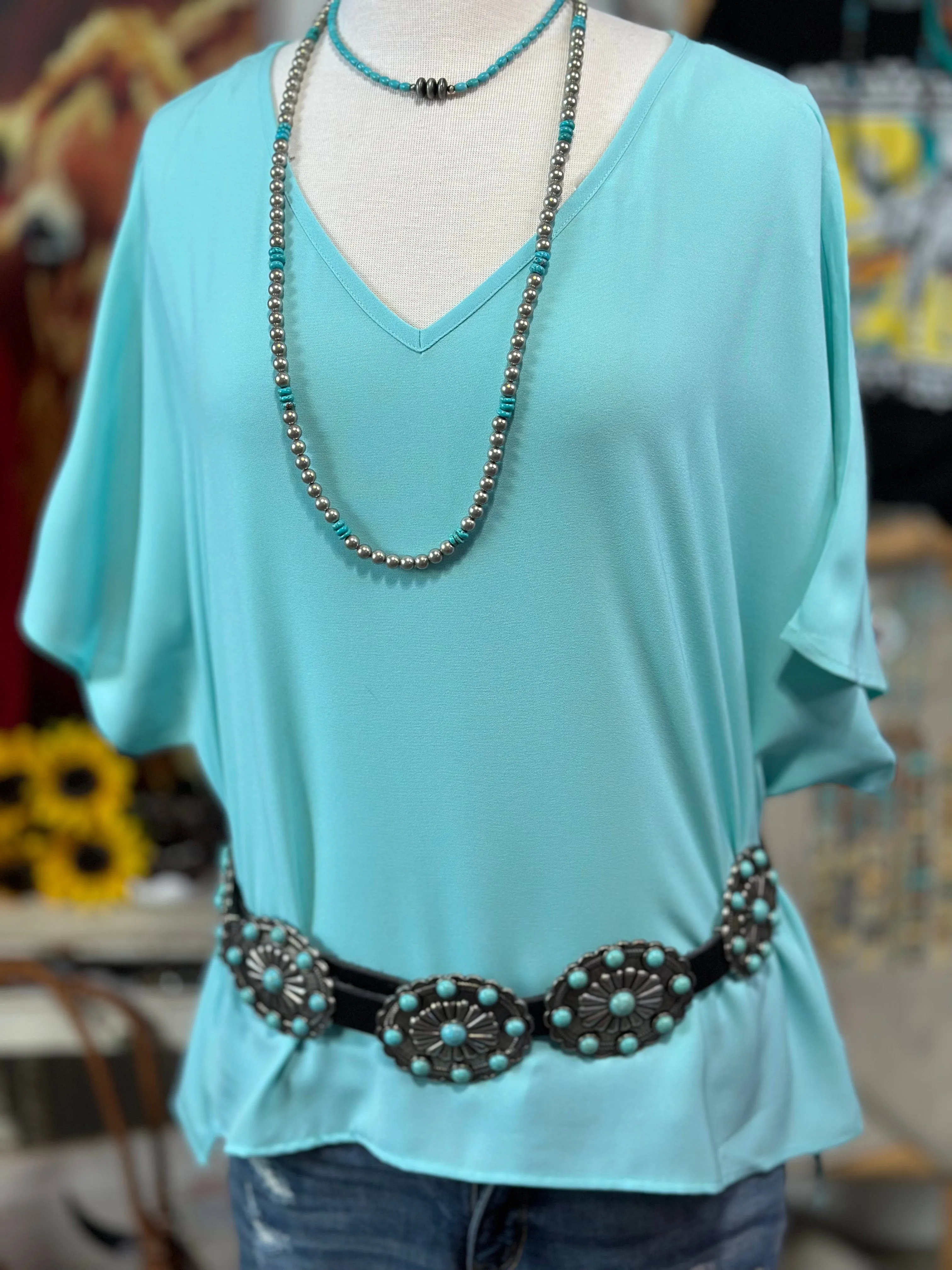 The City Days Turquoise V Neck Top