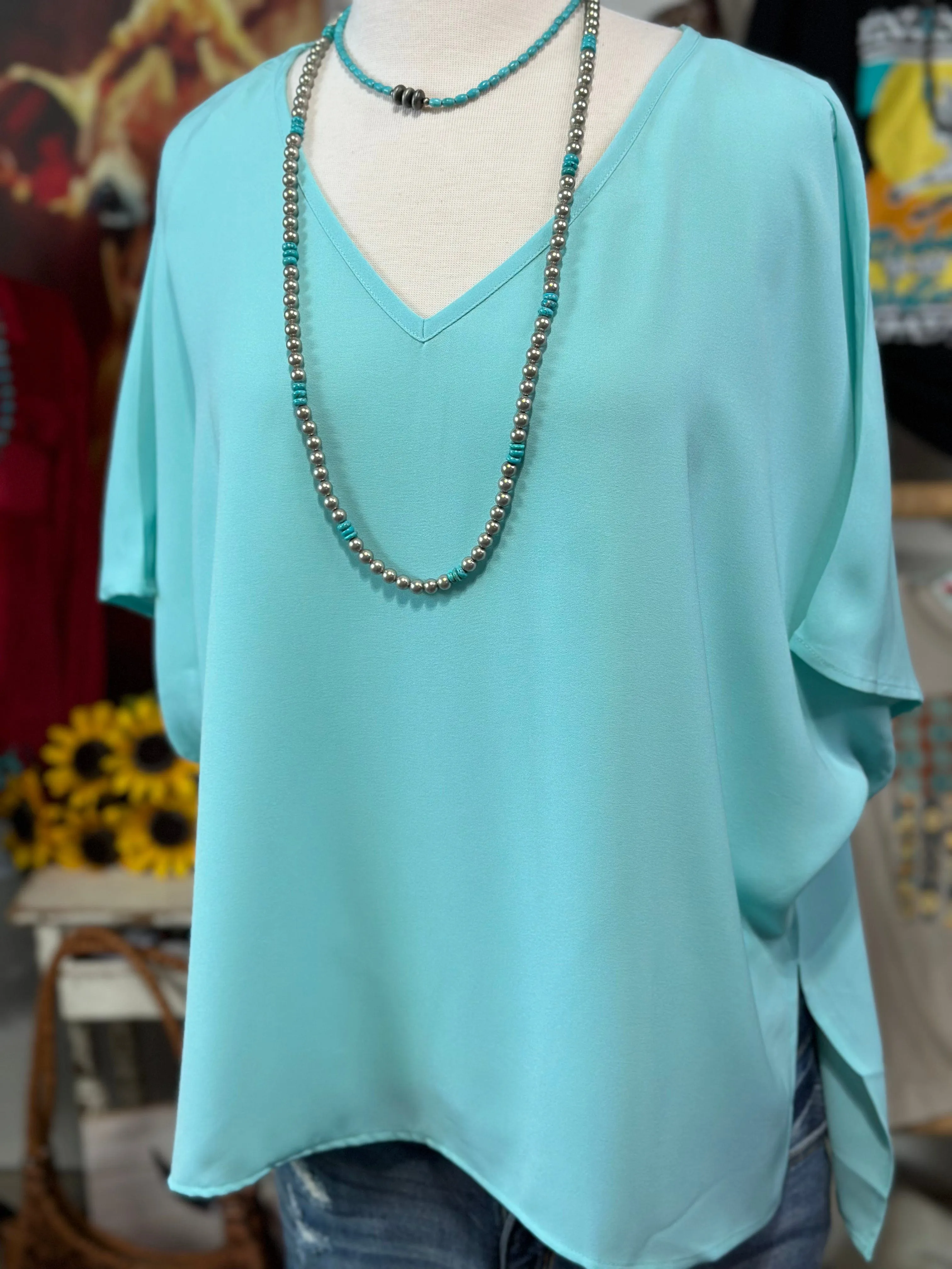 The City Days Turquoise V Neck Top