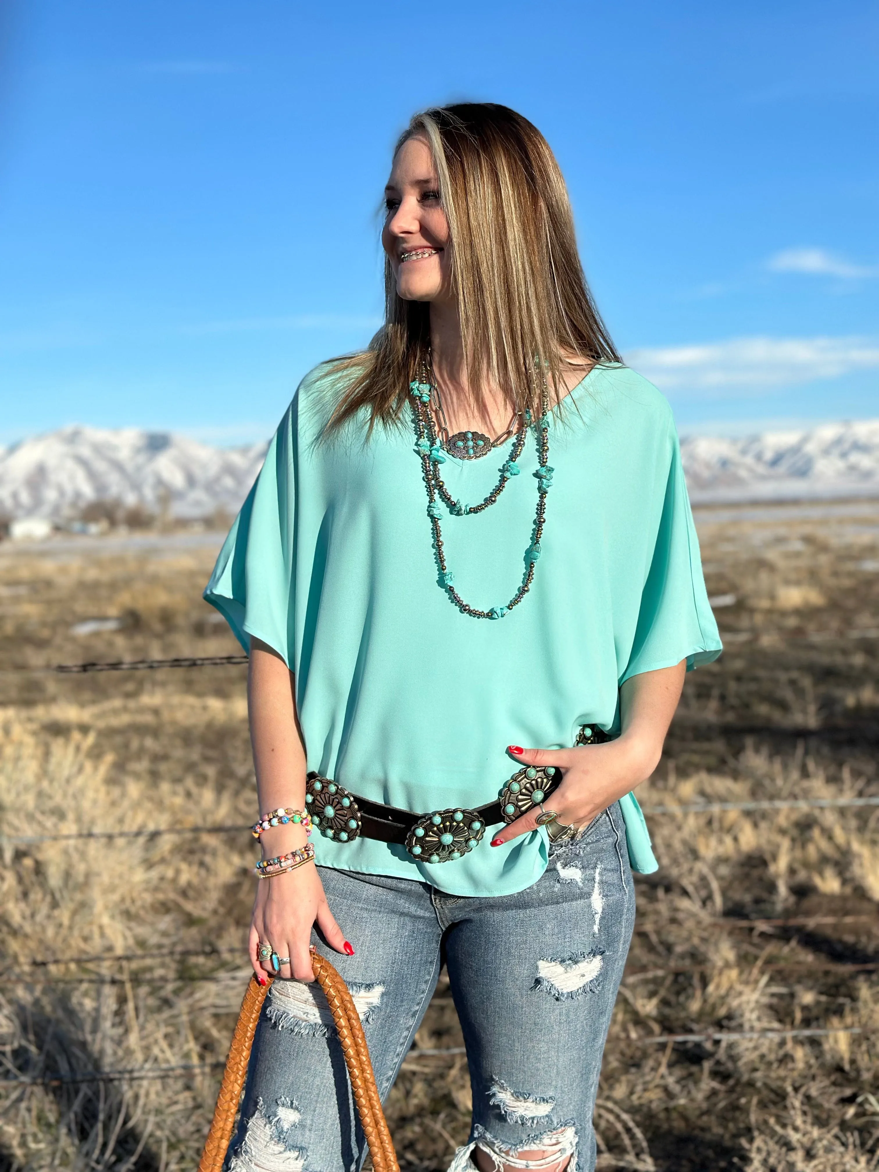 The City Days Turquoise V Neck Top