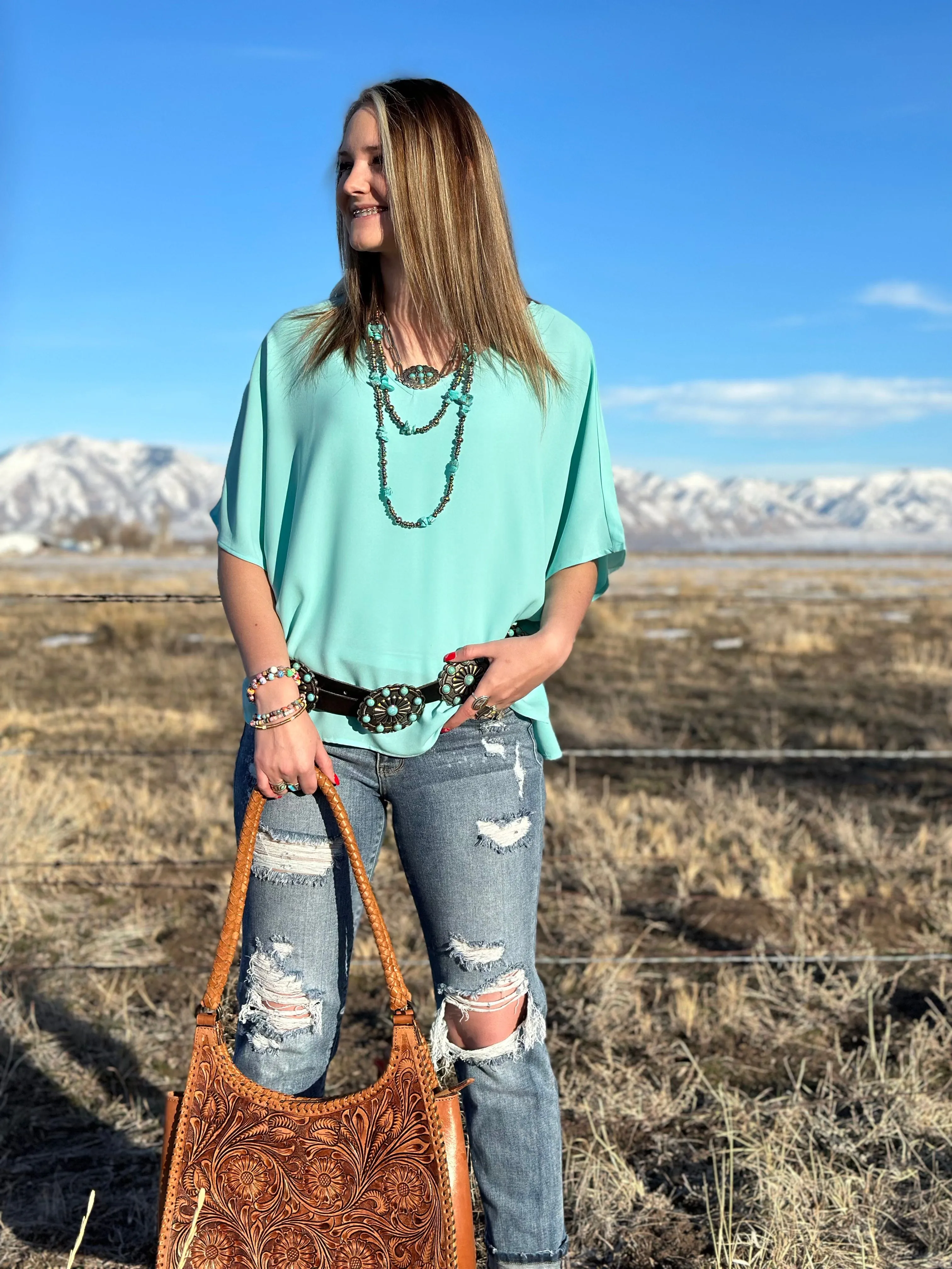 The City Days Turquoise V Neck Top