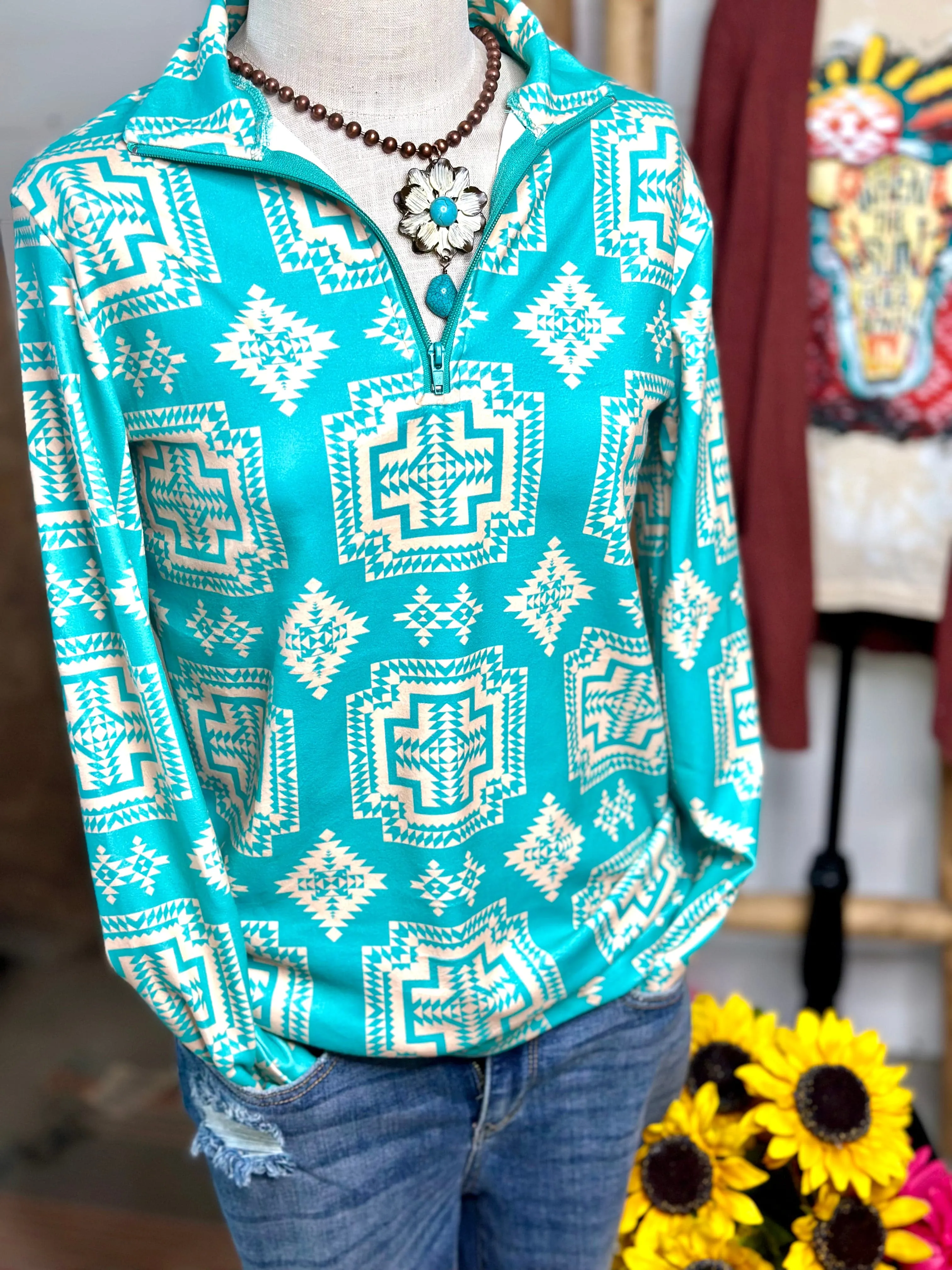 The Fall Tremonten Turquoise Tribal Pullover