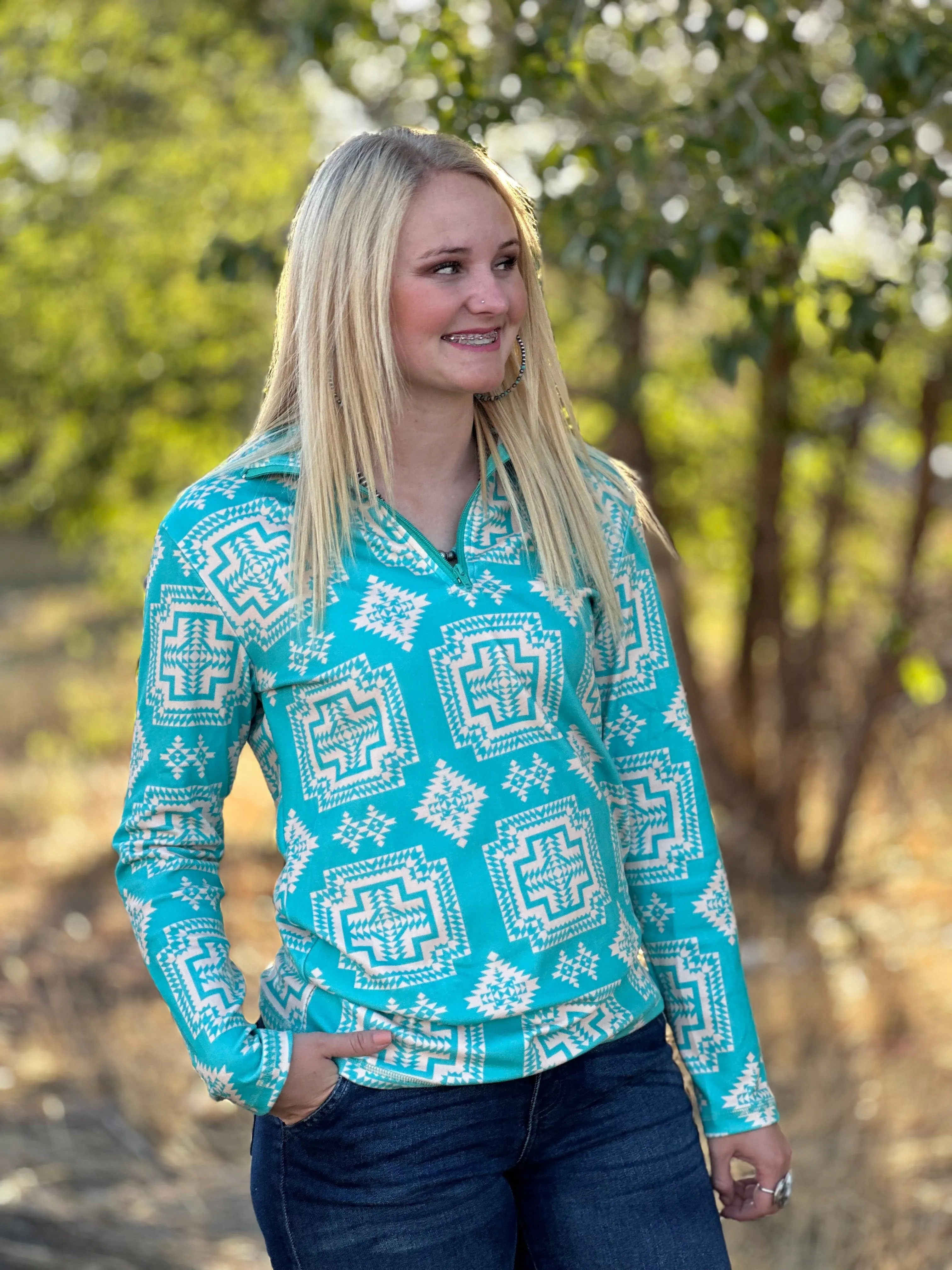 The Fall Tremonten Turquoise Tribal Pullover