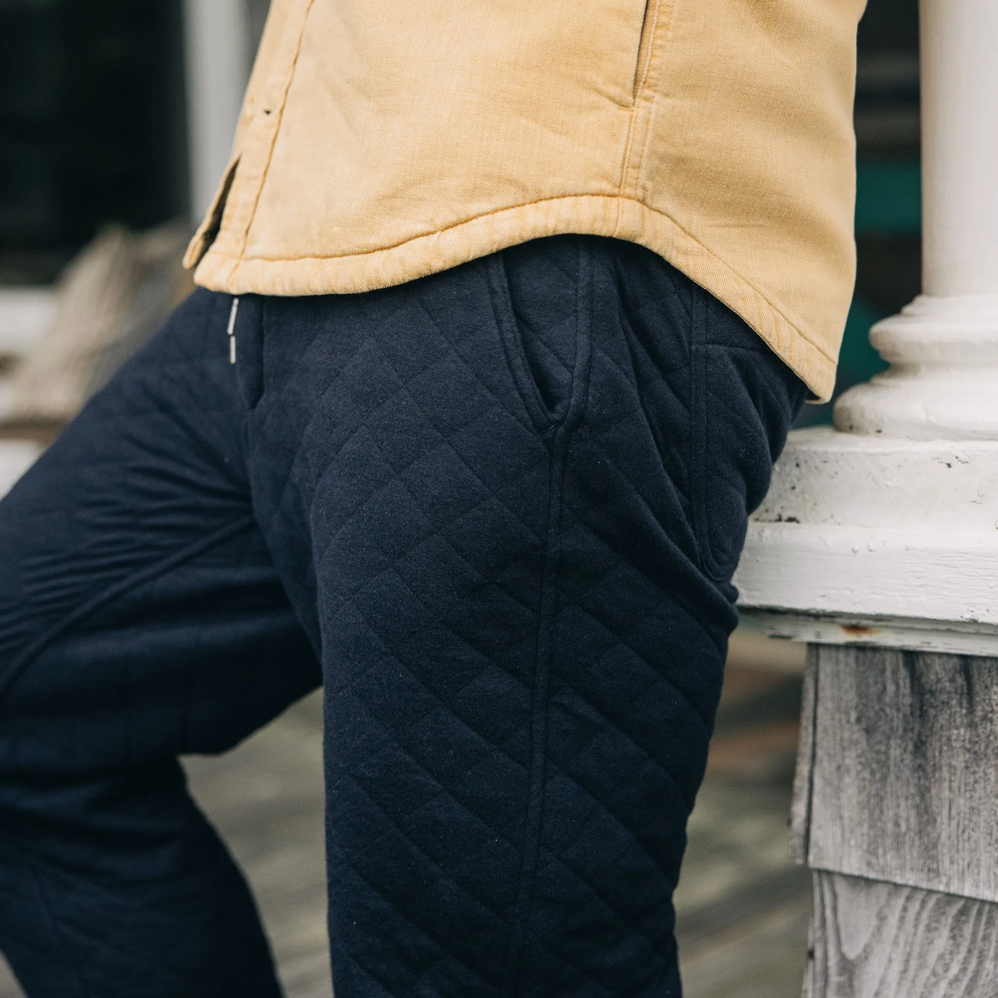 The Quilted Jersey Pant in Midnight Heather