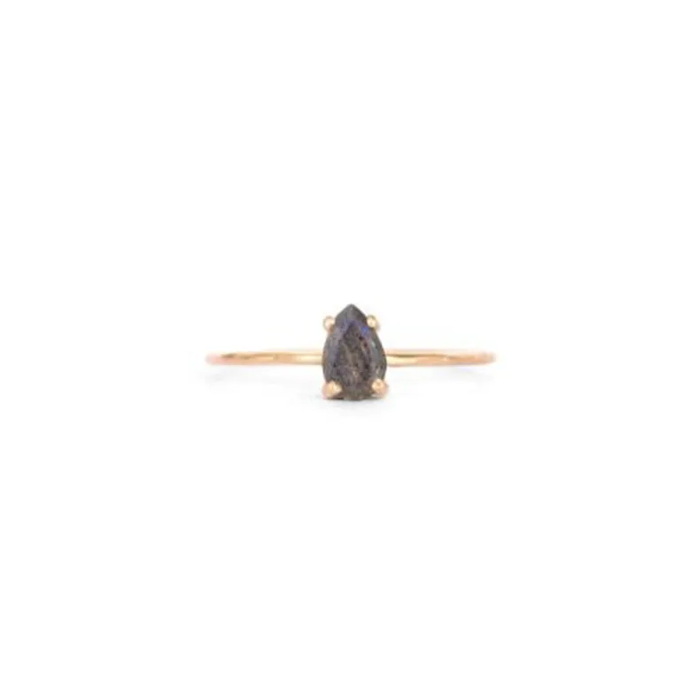 Tiny Pear Ring Labradorite, 9ct Gold