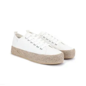 White canvas lace-up espadrille sneakers