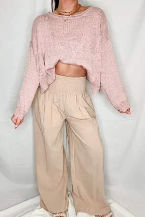 Wide Leg Linen Like Tan Pant