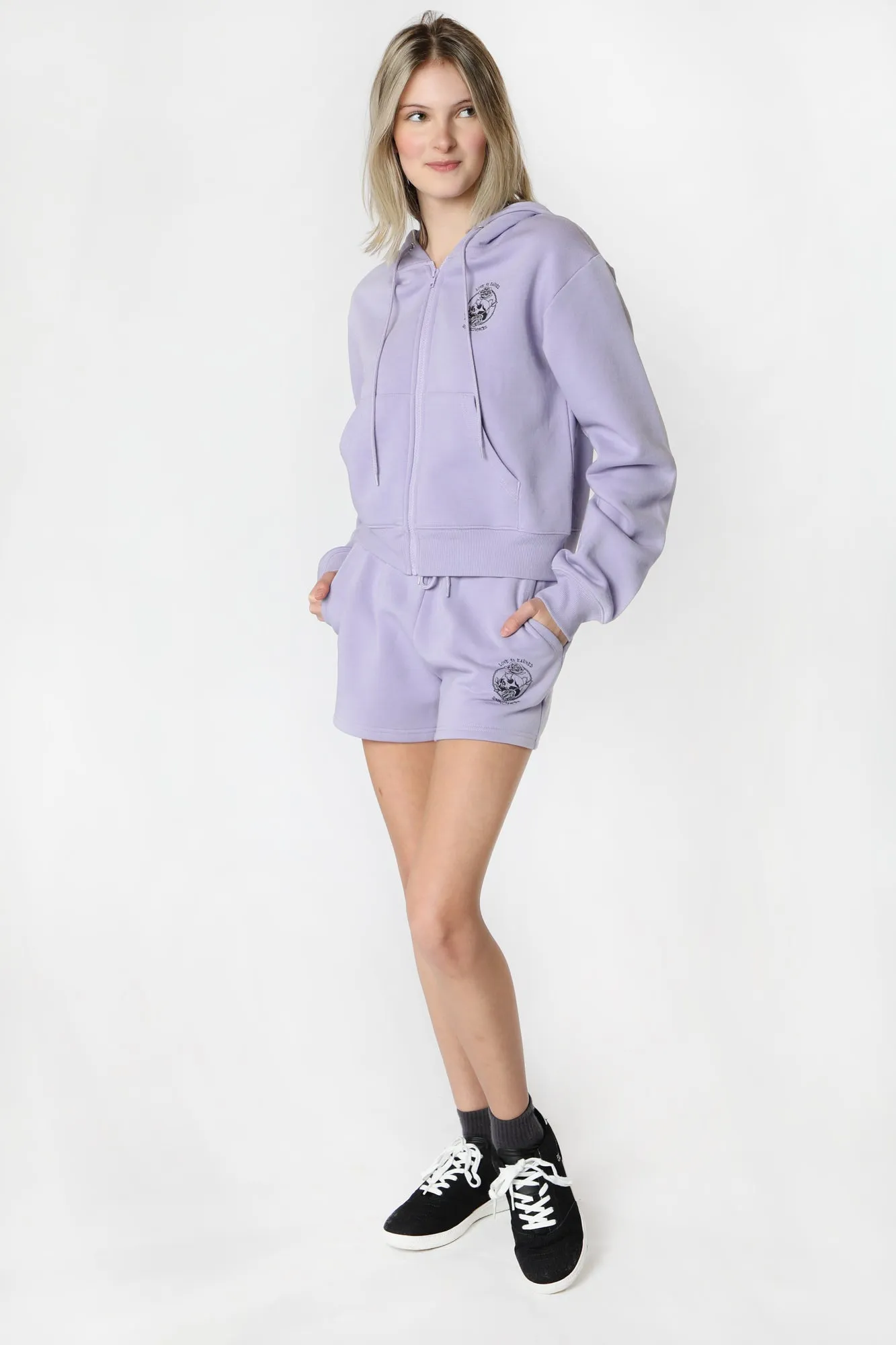 Womens Sovrn Voices Lilac Basic Fleece Shorts